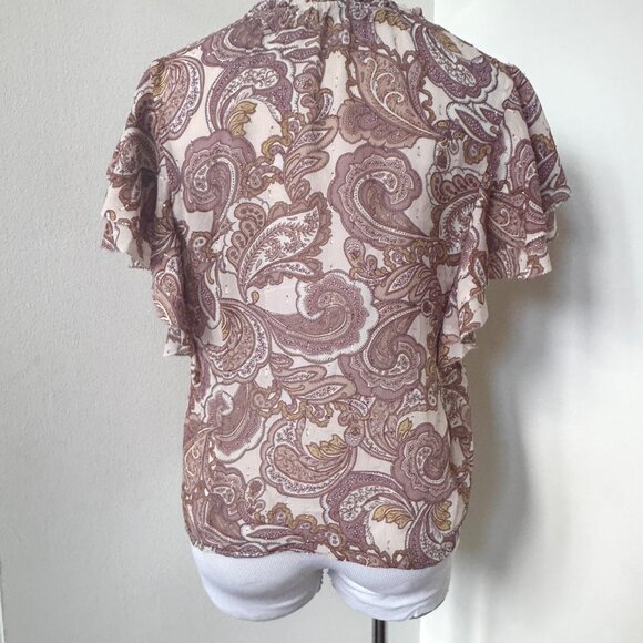 Intermix Silk Ruffle Blouse Paisley Metallic Thread Size Small - Picture 3 of 6